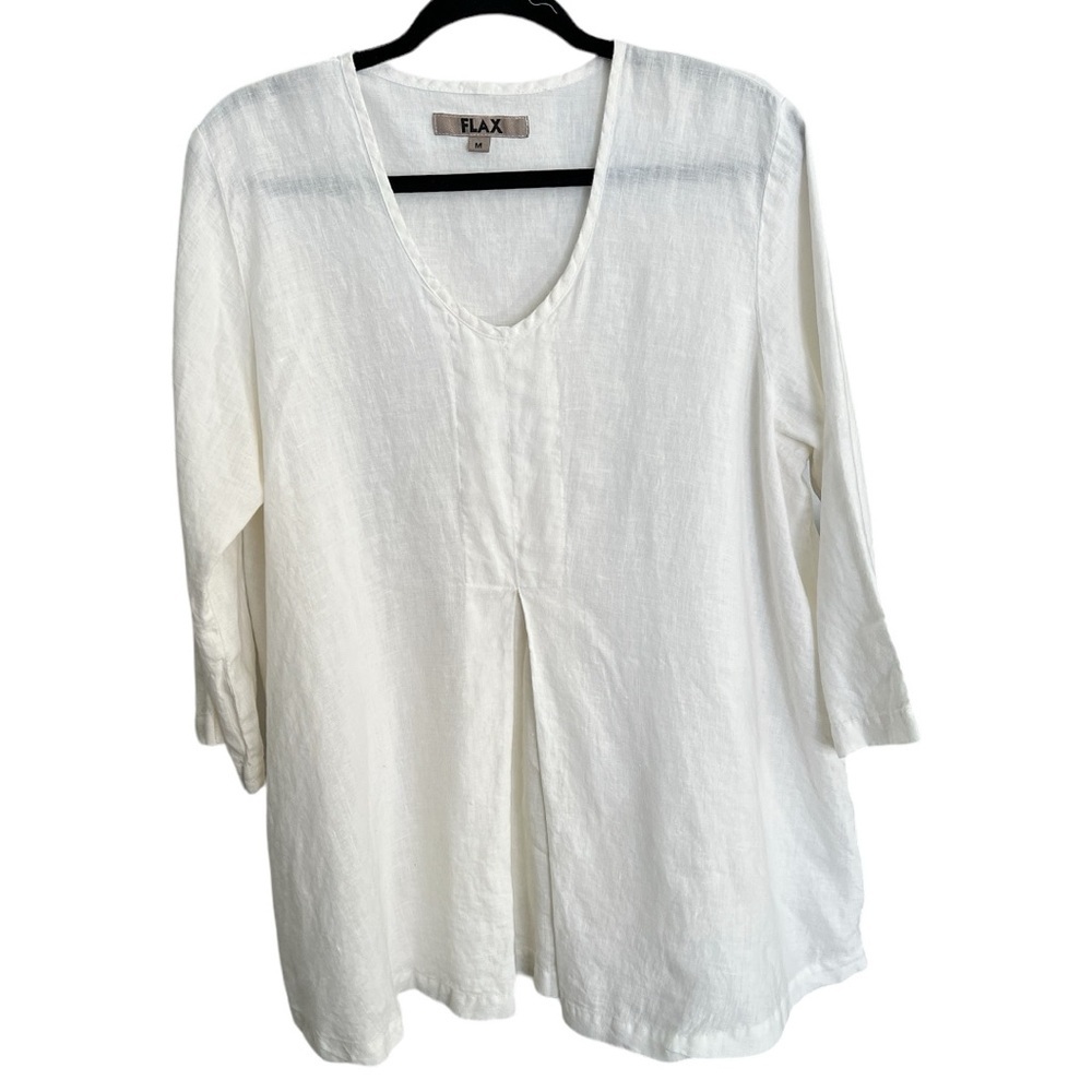 FLAX  Linen Inverted Pleat Front Top Size Medium White